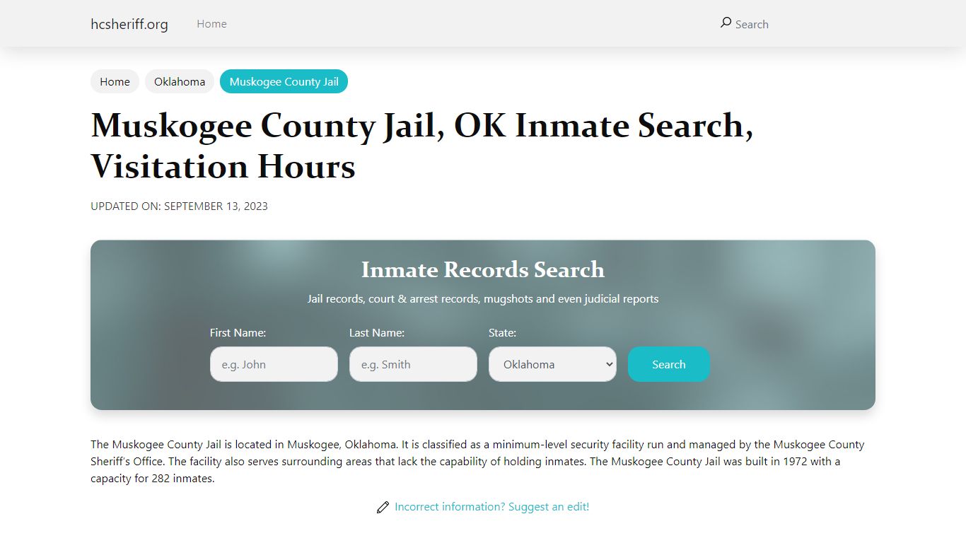 Muskogee County Jail, OK Inmate Search, Visitation Hours