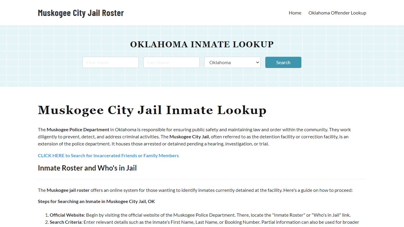 Muskogee Police Department & City Jail, OK Inmate Roster, Arrests, Mugshots